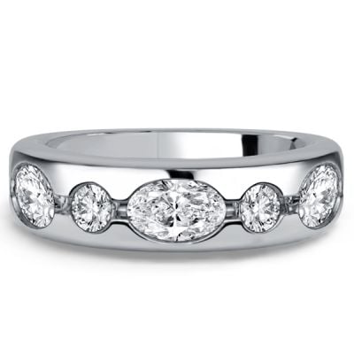 Italo Flush Set Oval & Round Cut Half Eternity Wedding Band For Women