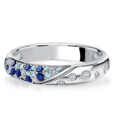 Italo Flush Setting Waterfall Blue Sapphire Half Eternity Band For Women