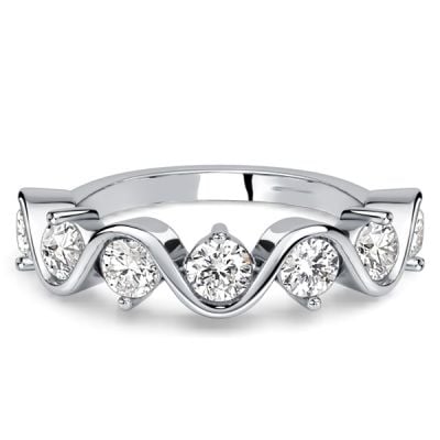 Italo Wave Half Bezel Round Cut Half Eternity Wedding Band For Women