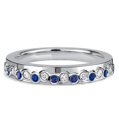 Italo Bezel Setting Alternating Blue & White Sapphire Half Eternity Band For Women