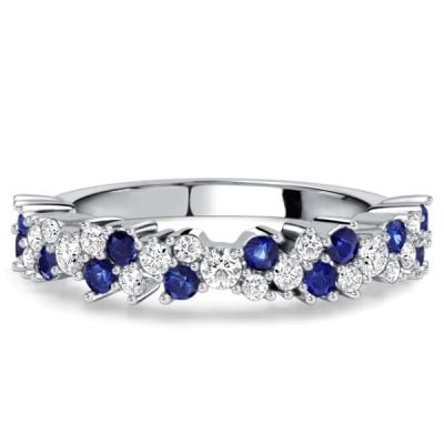 Italo Floral Blue & White Sapphire Half Eternity Band For Women Waterfall Ring