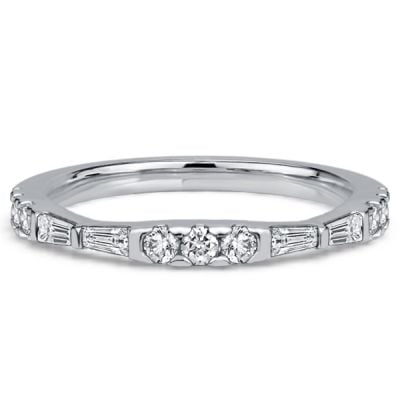 Italo Baguette & Round Cut Half Eternity Thin Wedding Band For Women