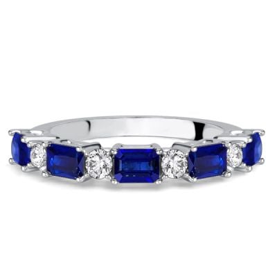 Italo Emerald & Round Blue & White Sapphire Half Eternity Band For Women