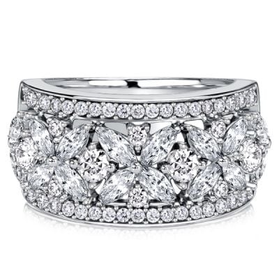 Italo Floral Filigree Marquise & Round Cut Eternity Wedding Band For Women