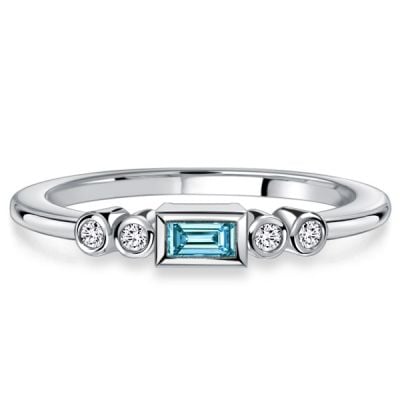 Italo Bezel Setting Baguette Cut Aquamarine Five Stone Wedding Band For Women
