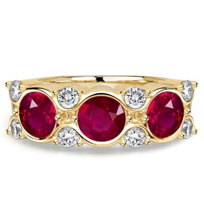 Italo Bezel Setting Round Cut Ruby Half Eternity Wedding Band For Women