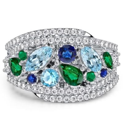 Italo Bypass Aquamarine Ring Multi Color Wedding Band For Women