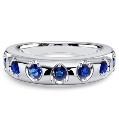 Italo Pear Shaped Blue Sapphire Round Cut Half Eternity Band For Women