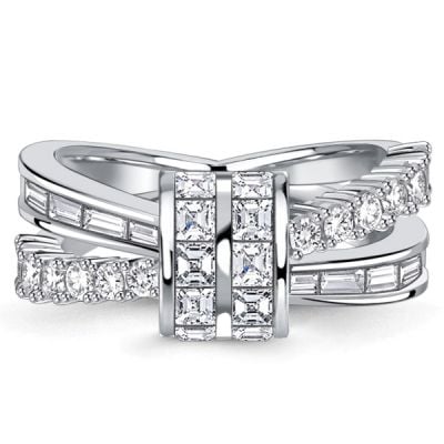 Italo Channel Set Asscher & Emerald Cut Cross Wedding Band For Women