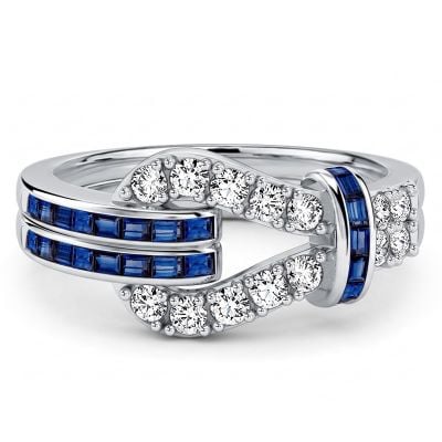 Italo Infinity Ring Emerald Cut Blue & White Sapphire Wedding Band For Women