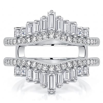 Italo Crown Baguette Cut Ring Guard Enhancer Wedding Band For Women