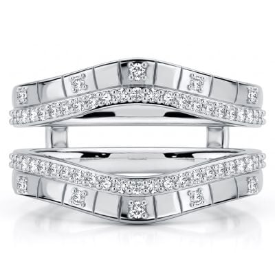 Italo White Sapphire Round Cut Ring Guard Enhancer Wedding Band For Women