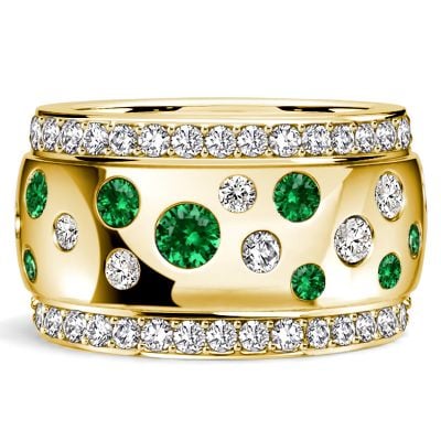 Italo Flush Set Waterfall Emerald & White Sapphire Eternity Band For Women