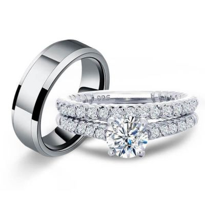 JewelonFire 1/5 Carat T.W. White Diamond Trio Engagement Ring Set in S –  JewelOnFire