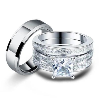 Dank u voor uw hulp De lucht achterlijk persoon Cheap Engagement Wedding Ring Sets | Italo Classic Created White Sapphire  Trio Matching Wedding Set