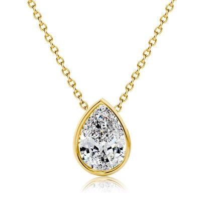 Italo Created White Sapphire Necklace Pear Cut Bezel Setting Pendant Necklace