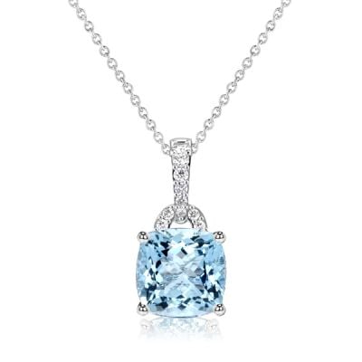 Italo Cushion & Round Cut Aquamarine Pendant Necklace