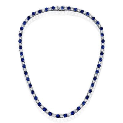 Italo Alternating Blue & White Sapphire 4 MM Round Tennis Necklace Blue Sapphire Necklace
