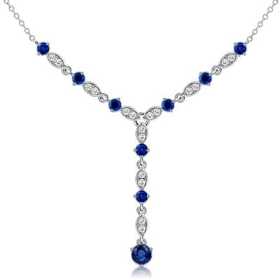 Italo Milgrain Blue Sapphire Y Necklace In Sterling Silver