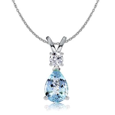 Italo Teardrop Aquamarine Necklace In Sterling Silver