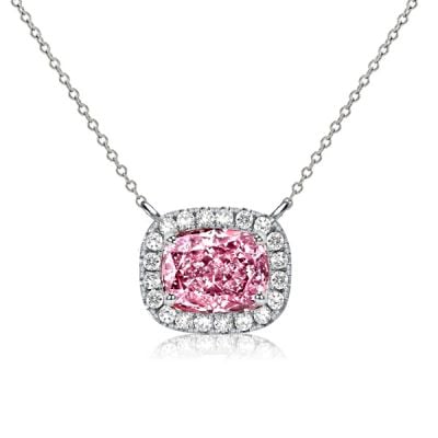Italo Cushion Cut Pink Stone Halo Necklace For Women