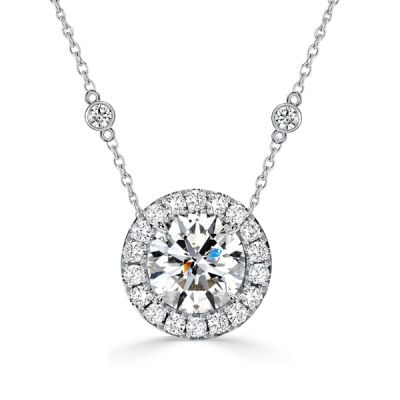 Italo Halo Round Cut Pendant Necklace In Sterling Silver