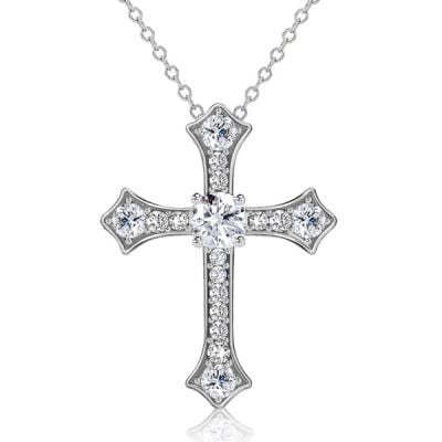 Italo Round Cut White Sapphire Cross Necklace For Women