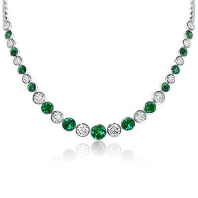 Italo Round Emerald Sapphire Bezel Set Tennis Necklace