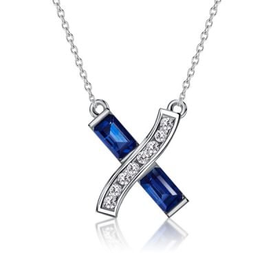 Italo Baguette Cut Blue Sapphire Necklace Infinity Cross Necklace