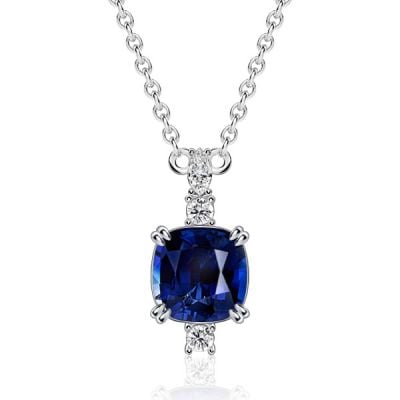 Italo Cushion Cut Blue Sapphire Necklace Pendant Necklace For Women