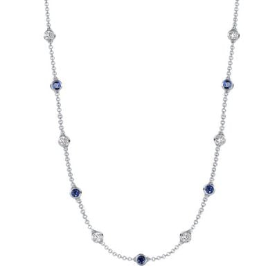 Italo Blue & White Sapphire Bezel Set Tennis Necklace