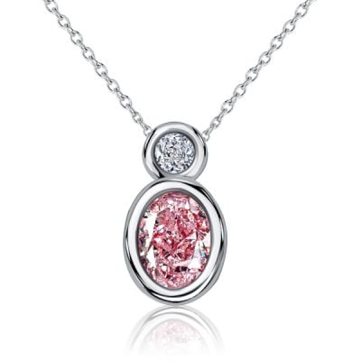 Italo Bezel Set Oval Cut Pink Sapphire Necklace Pendant Necklace