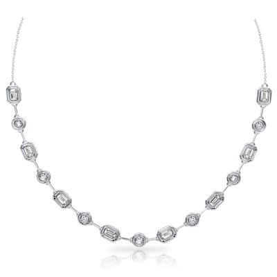 Italo Bezel Set Emerald & Round Cut Tennis Bolo Necklace For Women