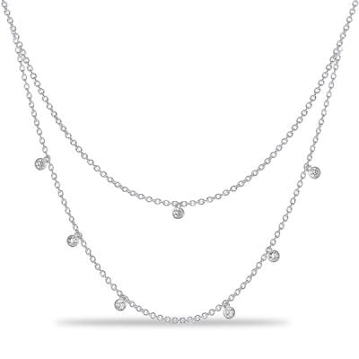 Italo Double Row Bezel Set Round Cut Chain Necklace For Women