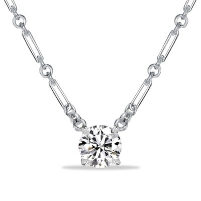 Italo Unique Chain White Sapphire Round Cut Pendant Necklace (2 CT. TW.)
