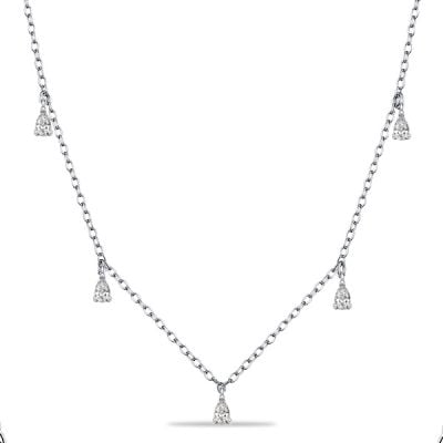 Italo Pear Cut White Sapphire Station Necklace Chain Necklace For Women