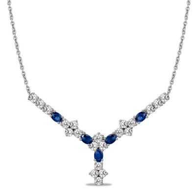 Italo Floral Oval & Round Cut Blue Sapphire Necklace For Women