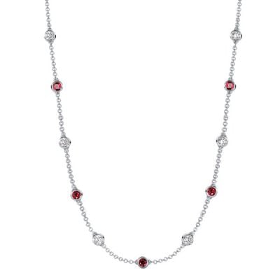 Italo Bezel Setting White & Ruby Tennis Necklace For Women