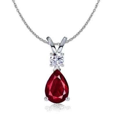 Italo Teardrop Pear Cut Ruby Pendant Necklace For Women