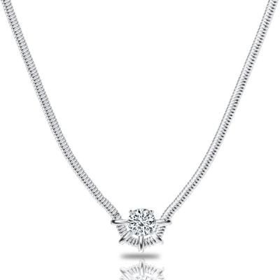 Italo Multi Prong Round Cut 2mm Snake Bone Chain Necklace For Women