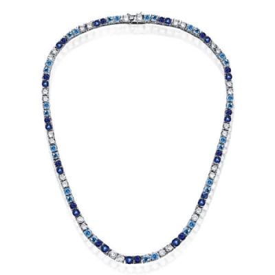 Italo 4.5 MM Round Cut Blue Sapphire Blue Topaz Tennis Necklace For Women