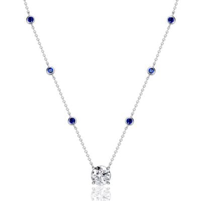 Italo Bezel Setting Round Cut Blue & White Sapphire Pendant Necklace