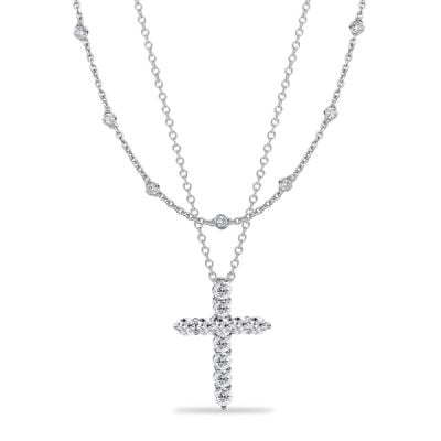 Italo Bezel Setting Round Cut Cross Layering necklaces For Women