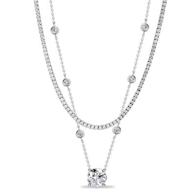 Italo Bezel Setting Whte Sapphire Round Cut Layering necklaces For Women