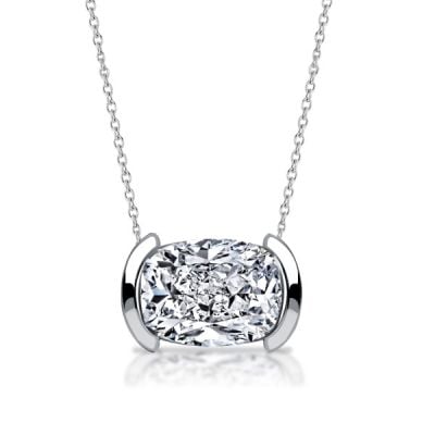 Italo Half Bezel Cushion Cut Pendant Necklace For Women