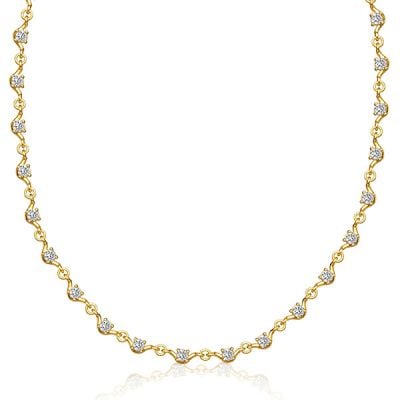 Italo Golden Scalloped Necklace Round Cut Tennis Necklace For Women