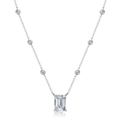 Italo Bezel Setting Emerald Cut Pendant Necklace For Women