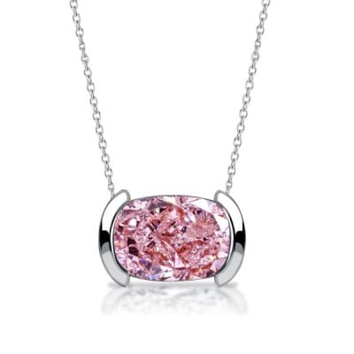Italo Half Bezel Cushion Cut Pink Sapphire Pendant Necklace For Women