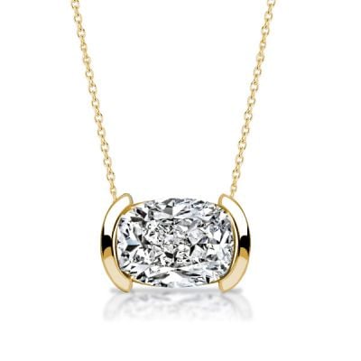 Italo Golden Half Bezel Cushion Cut Pendant Necklace For Women