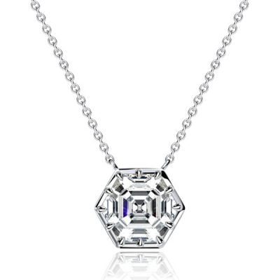 Italo Multi Prong Hexagon Cut White Sapphire Pendant Necklace For Women